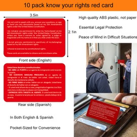 Kocak Gold 10 PCS Plastic Know Your Rights Immigration Red Card - Constitutional Rights Reminder - English Spanish Legal Protection Card