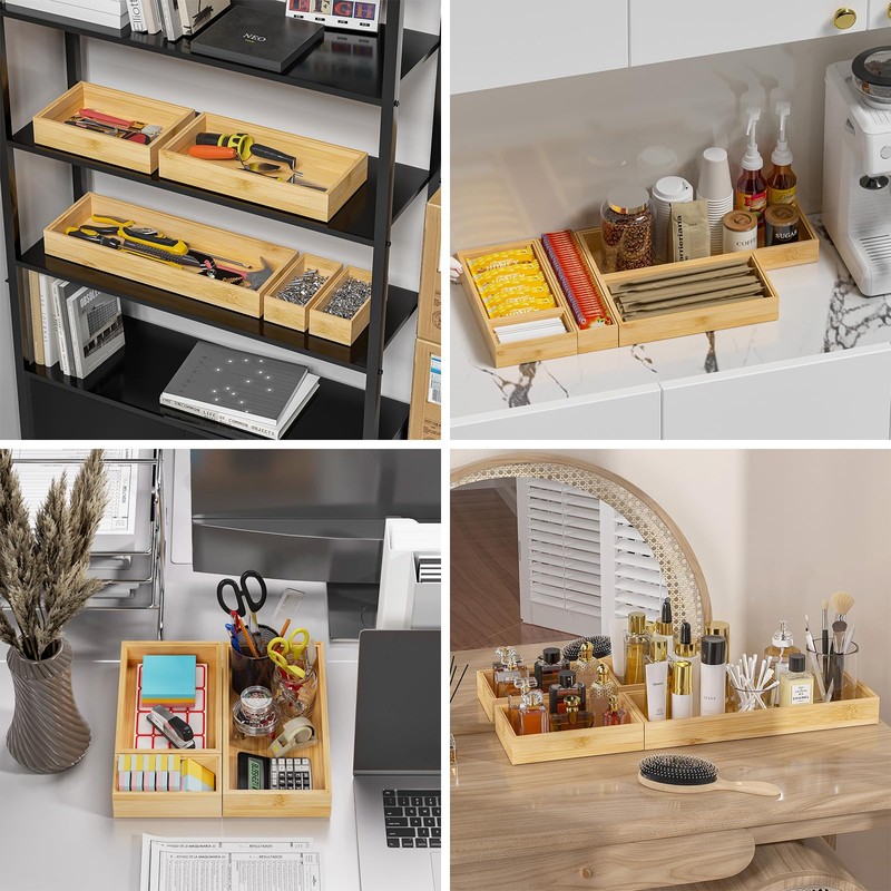 Lixple Bamboo Drawer Organizer, Small Silverware Organizer for Kitchen Drawer,