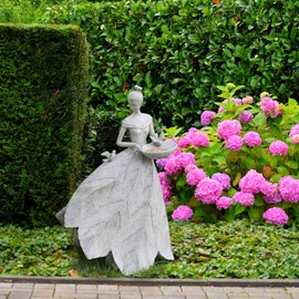 Fairy Garden Statue Bird Feeder - Large Sculpture for Outdoors Statues Bird-Bath Yard Decorations Fairy Garden Statue Grey White 15.25 * 9.5 * 23.25 Inch DiliComing