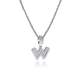 SBI Jewelry W Initial Necklace for Women Silver Alphabet A Silver Clear CZ Charm Necklace Friends Men Family Brother Sister Grandmother Birthday Christmas