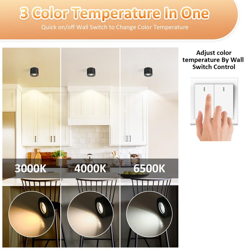 Gleonlux LED Surface-Mounted Spotlight, IP44, Black, Dimmable, Surface-Mounted Spotlights, Flat,