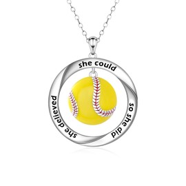 Mobius Strip Sports Necklace - 925 Sterling Silver Soccer/ Volleyball/ Baseball/ Basketball necklaces Fashion Sports Necklaces for Women Coach Pendant Engraved Inspirational Jewelry Idea Gifts for Graduation Ball Chain Necklace (Softball)