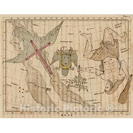 Historic Pictoric Map : Constellations Near Cygnus., 1824, Vintage Wall Art : 30in x 24in