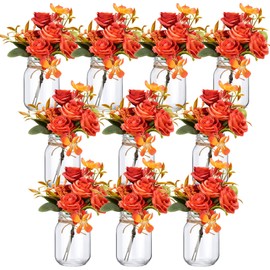 XunYee 10 Set Fall Thanksgiving Table Centerpiece Decor with Flower Mason Jar Flower Centerpiece Mason Jar Vases Decor for Fall Thanksgiving Party Wedding Reception Home Table Decor