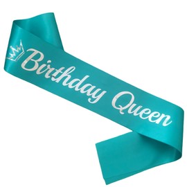 LXYXUUN Birthday Queen Sash Teal Blue, Silver Foil Birthday Sash for Women Funny Birthday Party Decorations, 21st 30th 40th 50th Bday Sash Gift Ideas
