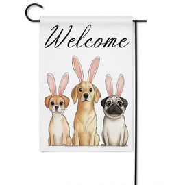 Gkyygk Welcome Dogs Welcome Garden Flag 12x18 Inch Banners Vertical Double Sided Bulldog Golden Retriever Beagle Small Yard Flag Burlap Farmhouse Outdoor Lawn Patio Decor