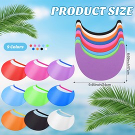 Hanaive 9 Pieces Foam Sun Visors for Women Solid Sun Visor Hat with String Adjustable Soft Visors Assorted Color Tennis Visor for Beach, Kids' Arts and Crafts Project