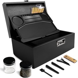 SafeDelux Extra Large Bamboo Stash Box with Combination Lock, Smell Proof Tube & Jar, Storage Containers with Brush & Tray, Great Home Decor & Father’s Day Gift