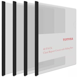 TOTiyea 40 Pcs Clear Report Covers with Sliding Bars, 9mm ( 40 Sheet Capacity ) Black Sliding Bar File Folder