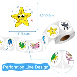 800 Pieces Adorable Round Sea Animal Stickers, 16 Vibrant Designs Ocean Animal Stickers Cartoon Animal Labels for Kids Children Teacher Prize Motivational Stickers, 1.5 Inch