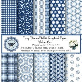 Navy and White Scrapbook Paper: Craft Paper Pad with Pretty Geometric Patterns, Double-Sided Sheets for Papercrafts (Scrapbooks, Junk Journals, ... Art Journals, Cardmaking, DIY Crafts)