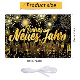 New Year's Eve Decoration 2024 New Year Banner, Happy New Year Banner, Black Gold German New Year's Eve Banner, 2024 New Year's Eve Decorations, for New Year Indoor Outdoor Decoration, 180 x 110 cm