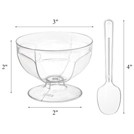 Hacaroa 50 Pack Plastic Dessert Cups Short Stem Cups with Spoons, 4 Oz Mini Parfait Appetizer Cup, Clear Disposable Ice Cream Bowls Mousse Cups for Party, Wedding, Picnic