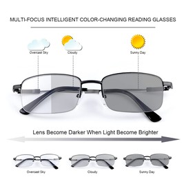 PEEPAI Photochromic Progressive Multifocus Reading Glasses Outdoor UV400 Sunglasses Computer Anti Blue Light Glare Transition Eyeglasses for Men Women 1.0