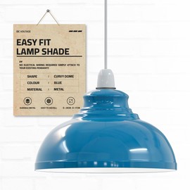 Blue Metal Ceiling Lamp Shade 29cm Easy Fit Light Pendant Modern Ceiling Lighting Shade for Bedroom, Hallway, Office, Café, Restaurant Industrial Light Shade Ceiling Pendant Hanging Light Shade