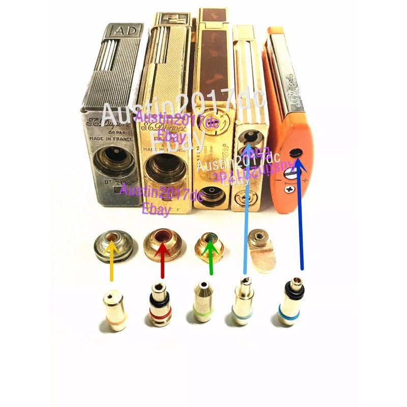 Dupont Lighter Gas Refill Adapters 5 in 1 set Yellow/Red/Green/blue