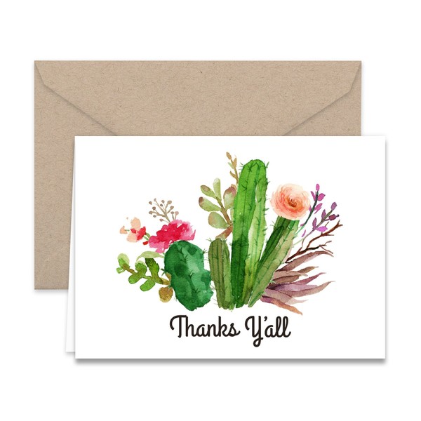 Paper Frenzy Western Thanks Y'all Thank You Note Cards & Kraft Envelopes - 25 Pack