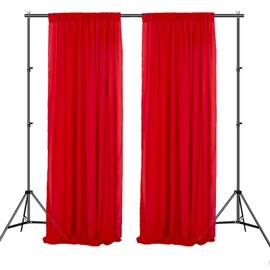 CHHEART Red Chiffon Backdrop Curtain, 2 Packs 28x120 Inches, 100% Polyester, Rod Pocket, for Weddings, Parties, Semi Sheer Curtains, Voile Curtains, Red Backdrop Drapes