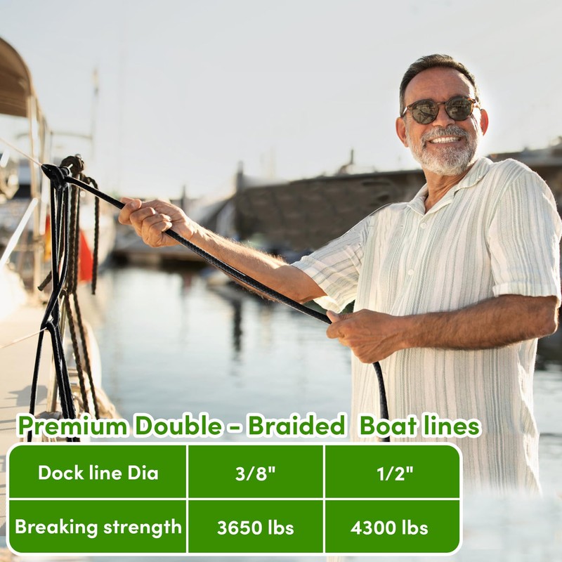 Dock Lines Boat Ropes for Docking 3/8" x15' Double Braided