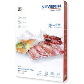 SEVERIN ZB 3625 Vacuum Sealer Bags, Value Pack of 50 in Various Sizes, Ideal for Freezing and Heating as well as for Sous-Vide Cooking, Suitable for All Standard Bar Vacuum Sealers