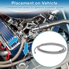 A ABSOPRO AN6 Fuel Line Hose 6AN 12ft Vacuum Hose Automotive Fuel Hose PTFE Rubber,Stainless Steel Silver Tone 1 Pcs