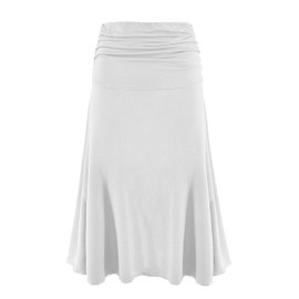 Laphilo Women's Plain Viscose Casual Elastic Waist Flared Midi Skirt Comfortable Lightweight 9521, White
