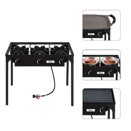 Portable Cast Iron Patio Cooking Burner Outdoor Camp Stove High Pressure Propane Gas Cooker, Propane Grills with Three Burner