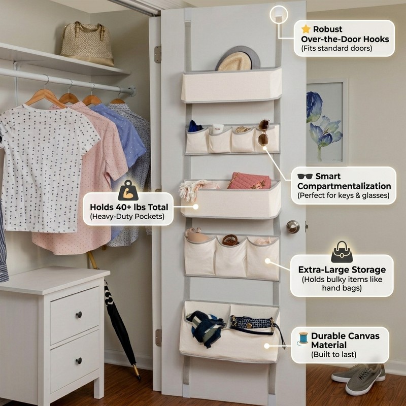 6-Tier Over-the-Door Hanging Organizer for Everyday Storage – Space-Saving Fabric