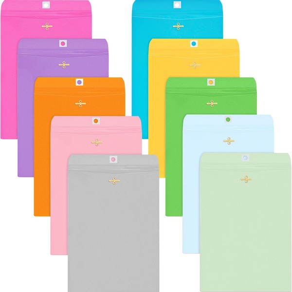Geyee 100 Pcs 9 x 12 Inch Clasp Envelopes Manilla Envelopes Gummed Mailing Envelopes Clasp Closure for Storing or Mailing Colored Envelopes for Home Office Business School (Colorful)