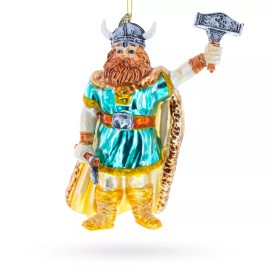 BESTPYSANKY Viking Warrior with Hammer Blown Glass Christmas Ornament