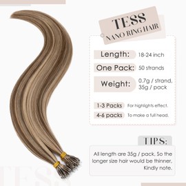 TESS Hair Extensions Nano Beads Real Human Hair Nano Ring Tip Included #4P27 Medium Brown＆Dark Blonde - Cold Fusion 50 Strands 35g - 20 Inch