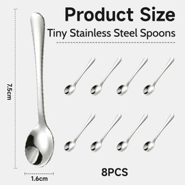 Cosmeria 8 Piece Mini Spoons, Small Stainless Steel Spoons, 7.4 cm Espresso Spoon Small, Perfect for Spices, Salt, Honey, Sugar, Ideal for Compact Kitchens