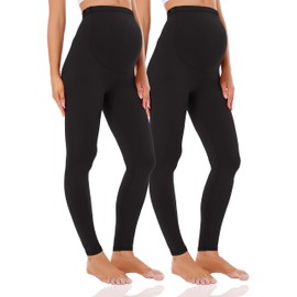 Foucome Foucome 2 Pack Women's Maternity Leggings Over The Belly Ultra Soft Pregnancy Workout Lounge Leggings (Black, XL)