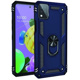 BestST Case for LG K53/LG K52 + Tempered Glass, Protective Case Soft TPU + PC, Heavy Duty, Slim Dual Layer Protective Case with Metal Ring Holder, Blue
