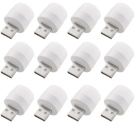 CHENJIN 12pcs White, Warm Color Each Six 5V Mini USB Night Lights Bedroom Eye Care Small Table Lamp Rechargeable Treasure Lamp Small Round Lamp Wireless Base