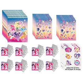 My Little Pony Birthday Party Supplies Favor Bundle Set includes 8 Loot Bags, 8 Sticker Sheets, 8 Small Activity Pads, 24 Tattoos (Total 28 Pieces)