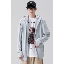 Sayla Men's Hooded Rash Guard, Hoodie, UV Protection, UPF 50+, Sunburn Protection, Plain, Sun Protection, Summer, Thin, Lightweight, Quick Drying, Unisex, gray