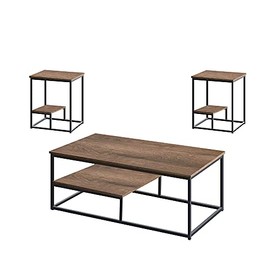 Coral Flower 3 Pieces Coffee Table Set , End Table,Must-Have Addition to Modern Spaces, Dark Oak