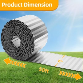 Corrugated Garden Edging Border, 6" x 50' Tall Landscape Paver Edging for Gardens, Lawns, Flower Beds & Landscape Beds, Silver