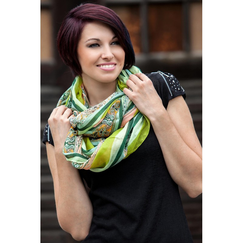 styleBREAKER loop tube scarf with stripes and paisley pattern 01018004,