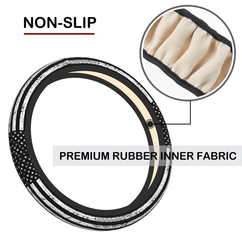 Black White American Flag Elastic Steering Wheel Cover, Non-Slip Breathable