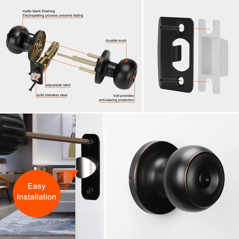 Haidms 8 Packs Oil-Rubbed Bronze Interior Door Knobs, Door Knobs