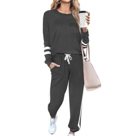 RUBZOOF Workout Sets for Women Color Block Jogging Suits 2 Piece Sets Fall Outfits Deep Gray 2XL