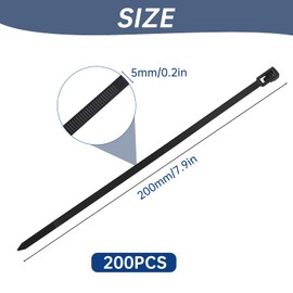 RAFIYU Pack of 200 Cable Ties Resealable, 5 x 200 mm, UV-Resistant, Removable and Reusable Holder for Cable Ties in Black, Chemical Resistance Set (White)