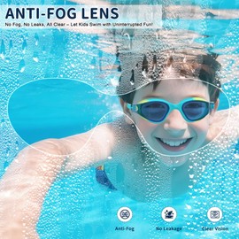 Ambienden Schwimmbrille Kinder, 180° HD Taucherbrille für Kinder 3-14 Jahre, Anti-Fog, UV-Schutz, Schnellverstellung, Silikon-Dichtringe Ohne Leckage, Unisex-Kinder Schwimmbrille, Blue-Yellow