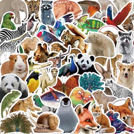 Cute Animal Stickers, Zoo Animals Stickers, Realistic Animals Decal for Kids Teens, 50Pcs Hapiuen Vinyl Waterproof Sticker for Water Bottles, Laptop