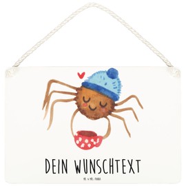 Mr. & Mrs. Panda Personalisiertes Deko Schild Spinne Agathe Kaffee DIN A4 - Personalisierte Geschenke, Holzschild, Dekoschild, Türschild, Wanddeko,