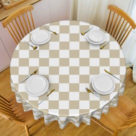 Ohocut Checkered Table Cloth Rectangle Table, Classic Checkerboard Tablecloth for Picnic, Party, Dinner Table Cover, Waterproof Washable Wrinkle Resistant (Beige, 60''Round)