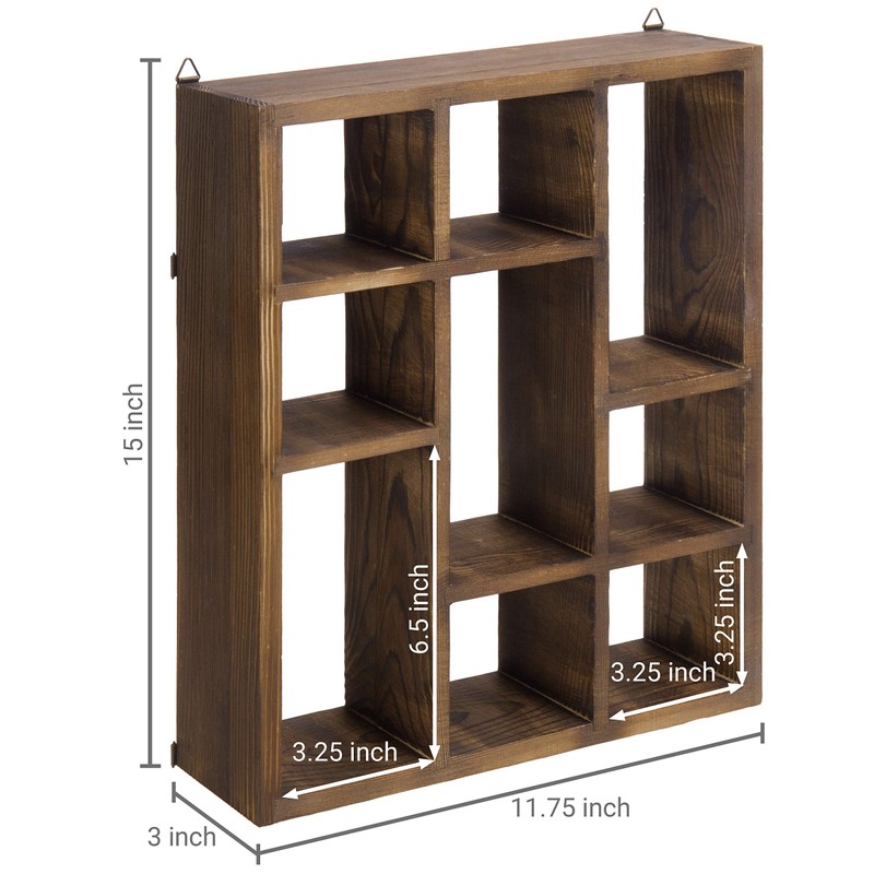 MyGift 9 Compartment Vintage Solid Wood Shadow Box, Wall Mountable