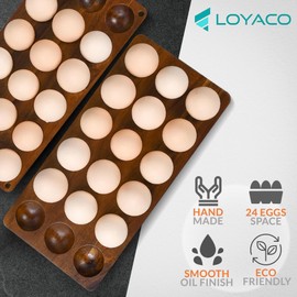 LOYACO Stackable Acacia Wooden Egg Holder Countertop - Stackable Double Layers Egg Rack, 36 Fresh Egg Holder, Durable Space Saving Design, Shop Organization Kitchen Rustic Decor [UPGRADED]
